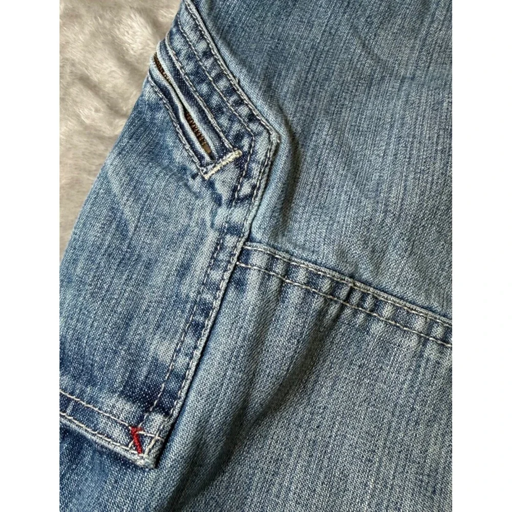 Vintage Old Navy Girls Size 16 Wide Leg Cargo Jeans Blue Denim Y2K Baggy Utility
